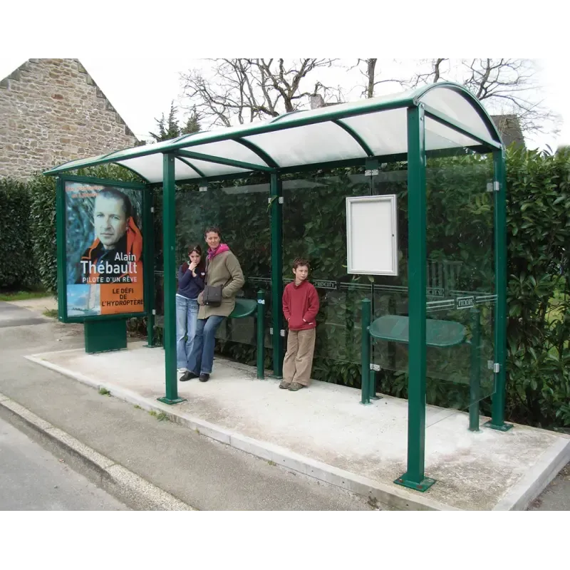 Abri bus Estoril en métal vert avec assis debout pommeaux Agora
