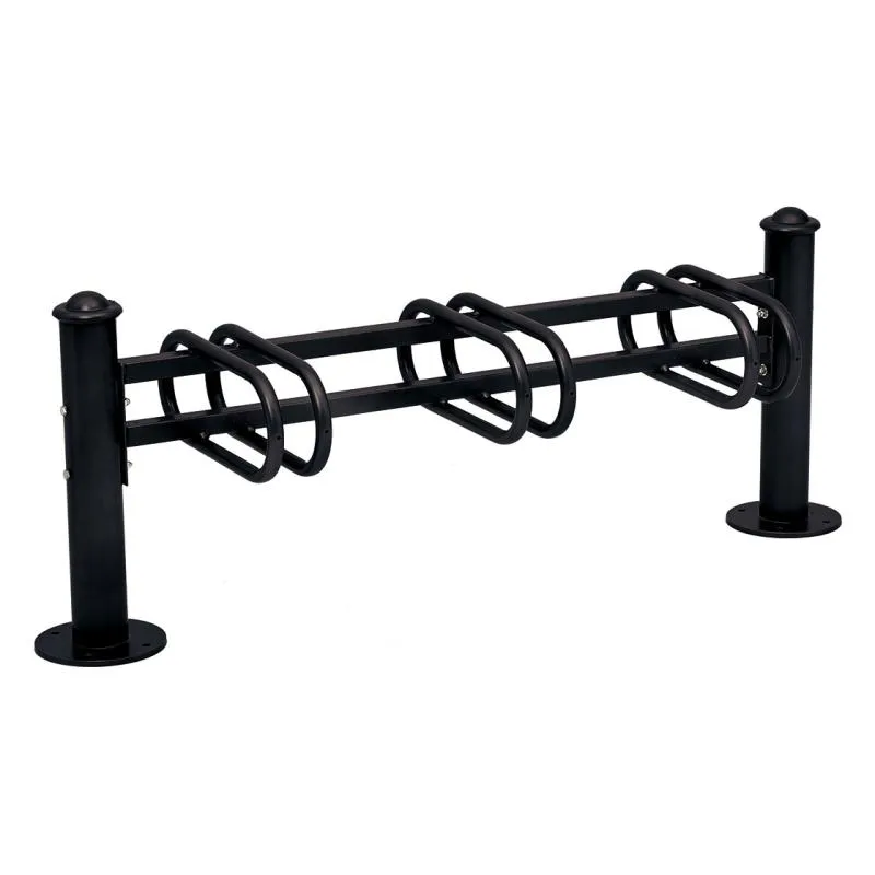 Support cycles en acier noir, 3 places sur une face, pommeaux Agora Support cycles en acier noir, 3 places sur une face, pommeaux Agora