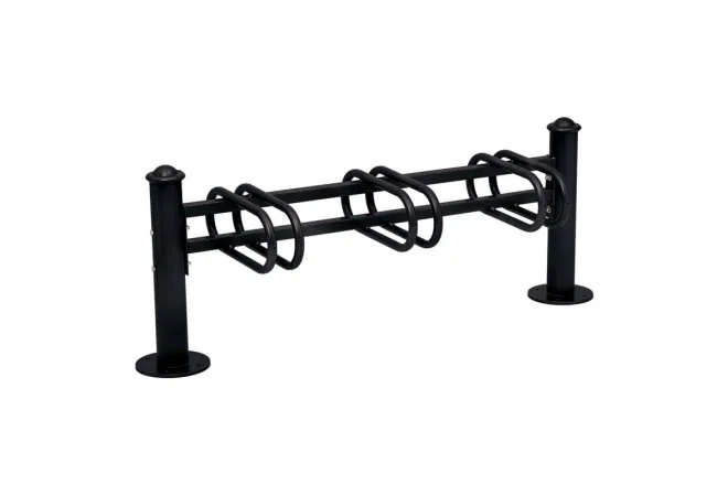 Support cycles en acier noir, 3 places sur une face, pommeaux Agora Support cycles en acier noir, 3 places sur une face, pommeaux Agora