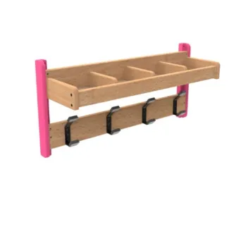 Porte-manteaux crèche 4 patères et casiers, finition framboise