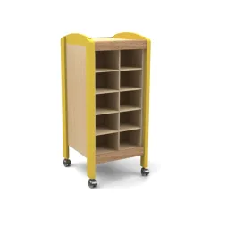 Meuble de rangement doudous 20 cases double face finition jaune Meuble de rangement doudous 20 cases double face finition jaune