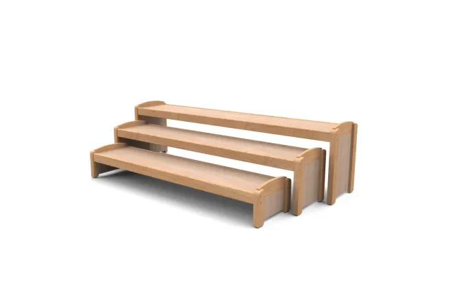 Bancs pour école maternelle - Gigognes par 3 - Fintion hêtre vernis Bancs pour école maternelle - Gigognes par 3 - Fintion hêtre vernis