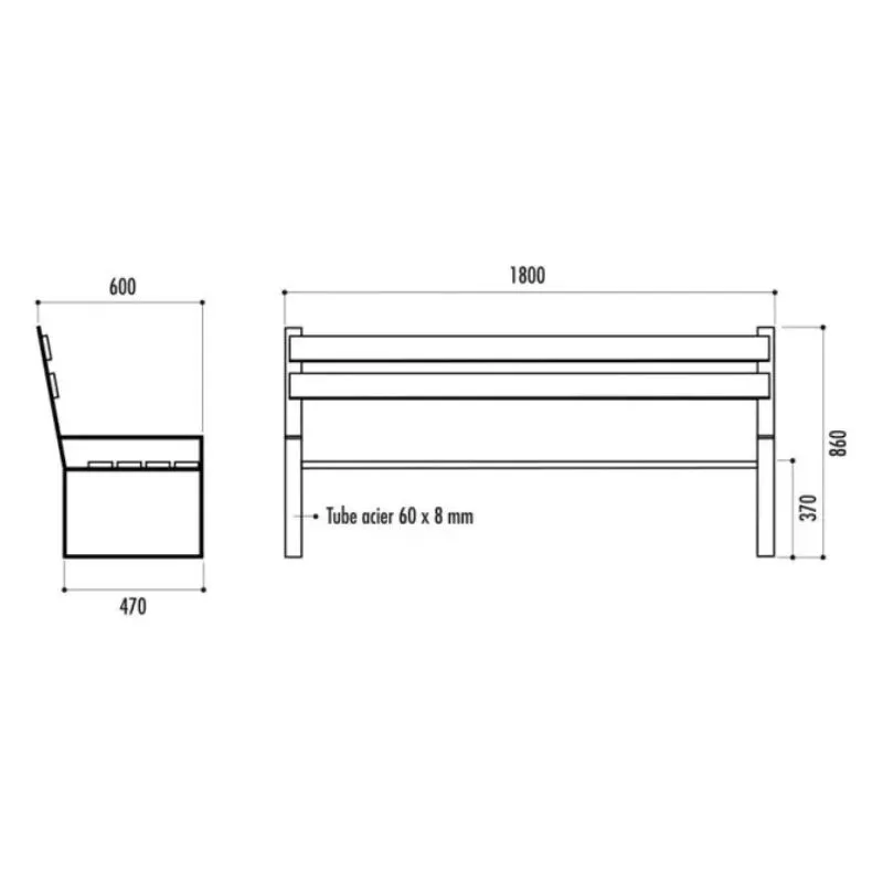 Dimensions du banc extérieur pour collectivités