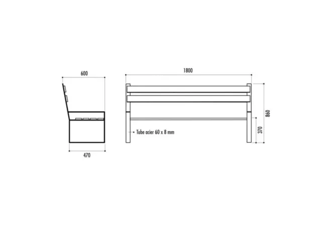 Dimensions du banc extérieur pour collectivités