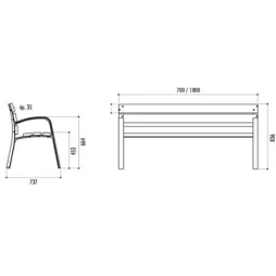 Dimensions du banc urbain en bois Modo Dimensions du banc urbain en bois Modo