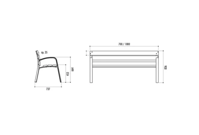 Dimensions du banc urbain en bois Modo Dimensions du banc urbain en bois Modo