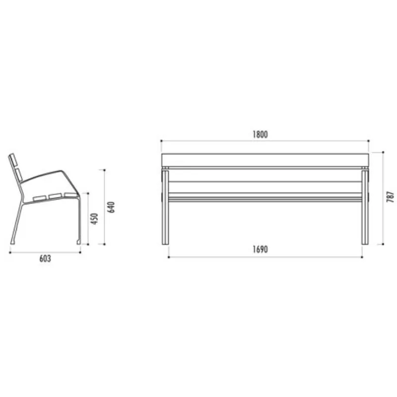 Dimensions de banc public en bois et fonte