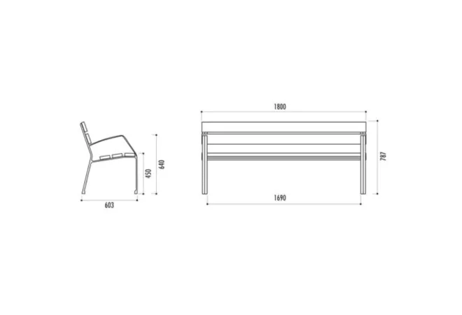 Dimensions de banc public en bois et fonte