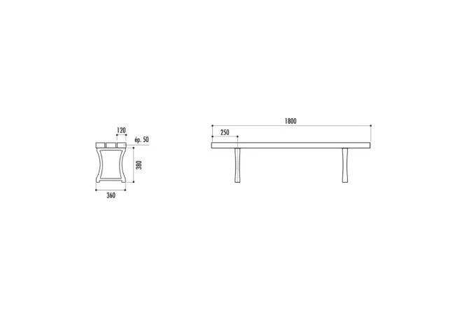 Dimensions de la banquette urbaine en plastique recyclé