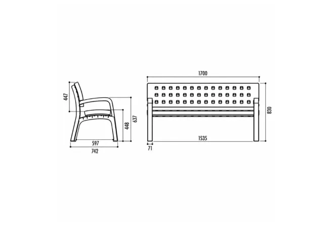 Dimensions du banc de ville en plastique recyclable