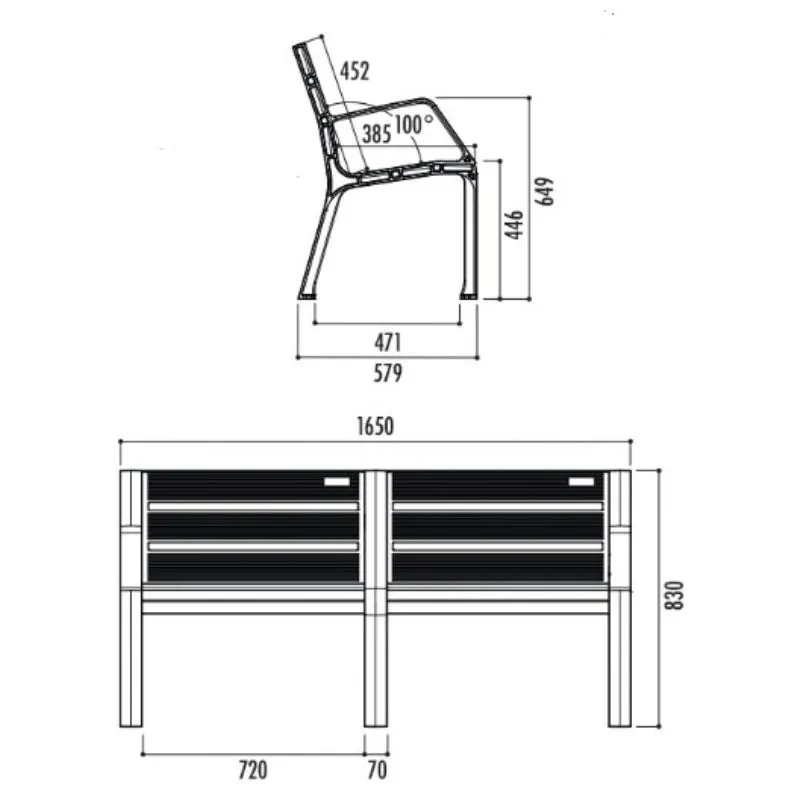 Dimensions du banc plastique Modo