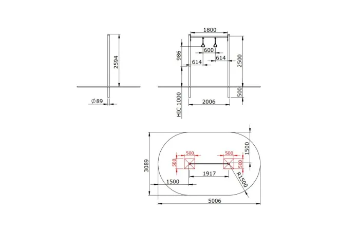 Dimensions du module sportif en acier