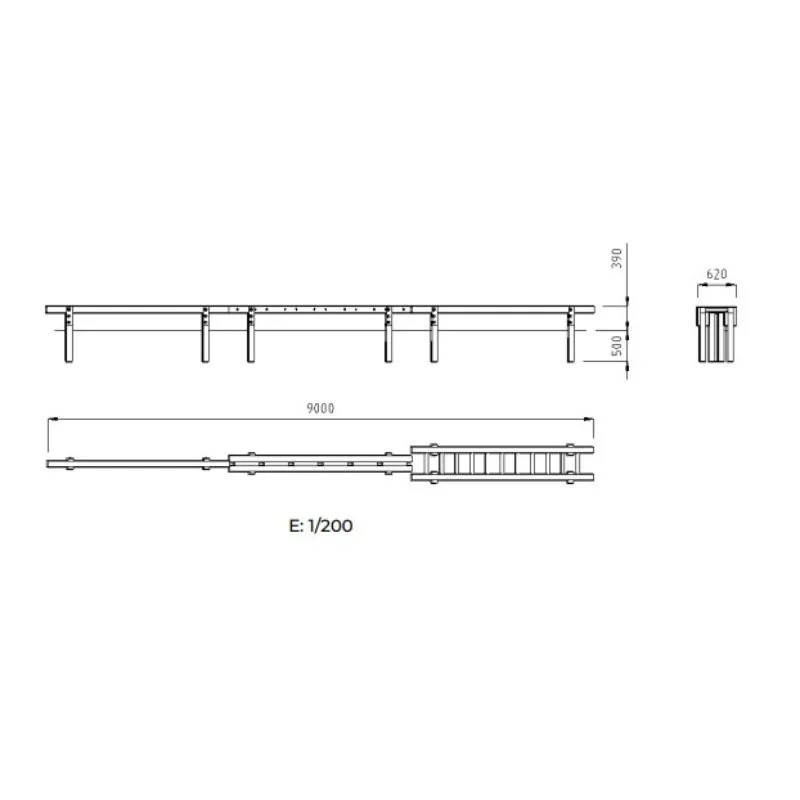 Dimensions de l'agrès pour aire de jeux extérieur Dimensions de l'agrès pour aire de jeux extérieur