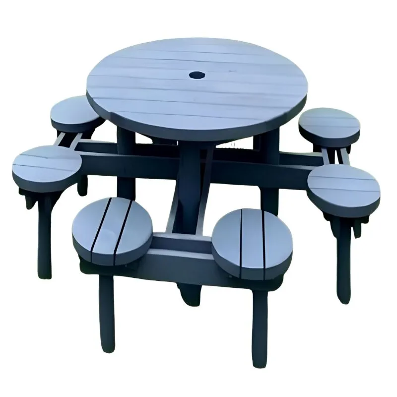 Table de pique-nique ronde en bois avec sièges intégrés Table de pique-nique ronde en bois avec sièges intégrés