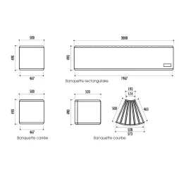 Dimensions de la banquette et des modules disponibles sur devis Dimensions de la banquette et des modules disponibles sur devis