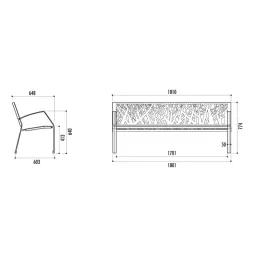 Dimensions du banc urbain en acier et fonte