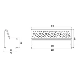 Dimensions du banc urbain en acier perforé Dimensions du banc urbain en acier perforé