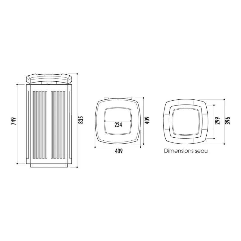 Dimensions de la poubelle publique en plastique