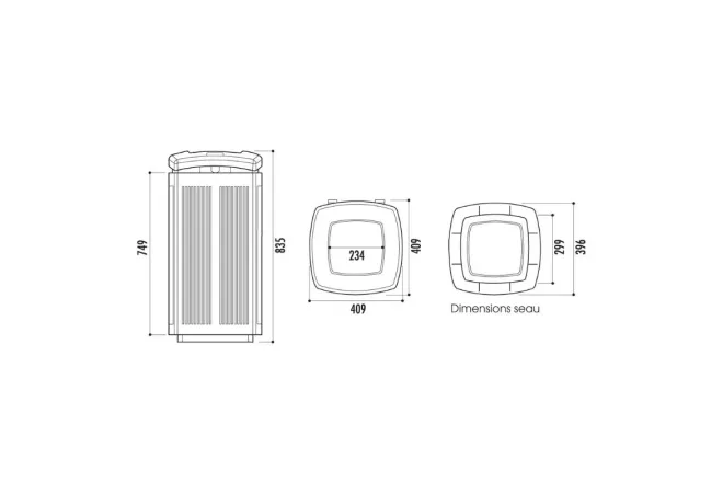 Dimensions de la poubelle publique en plastique