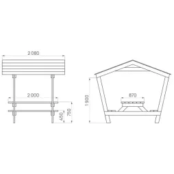 Dimensions de la table pique-nique en bois avec toit Dimensions de la table pique-nique en bois avec toit