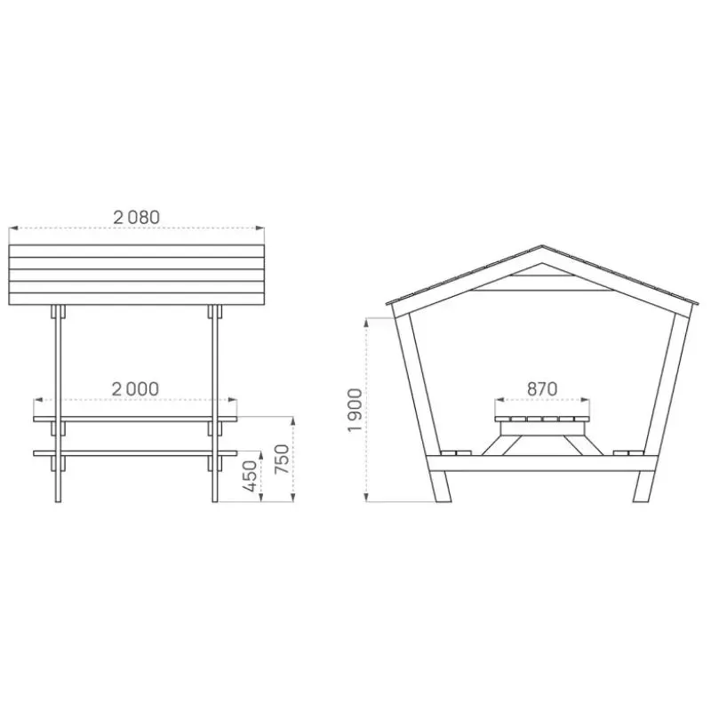 Dimensions de la table pique-nique en bois avec toit Dimensions de la table pique-nique en bois avec toit