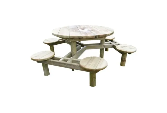 Table pique-nique ronde en bois 6 places