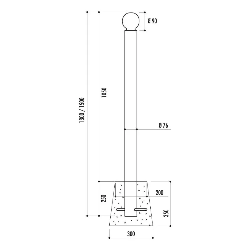 Dimensions complètes du potelet urbaine en acier tête boule Dimensions complètes du potelet urbaine en acier tête boule