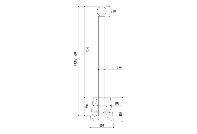 Dimensions complètes du potelet urbaine en acier tête boule Dimensions complètes du potelet urbaine en acier tête boule