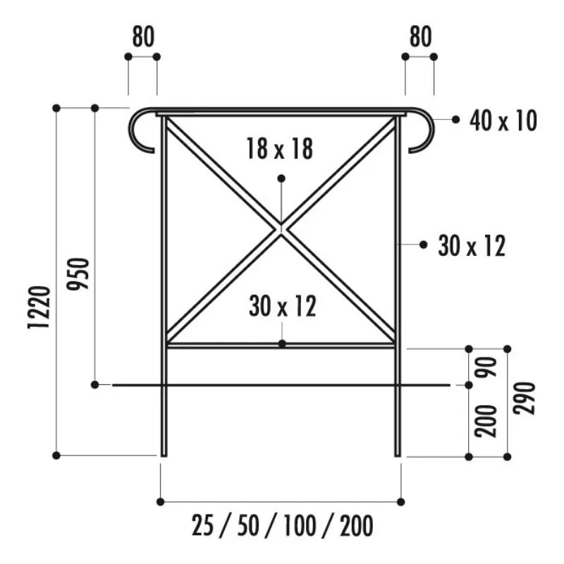 Dimensions de la barrière urbaine en acier