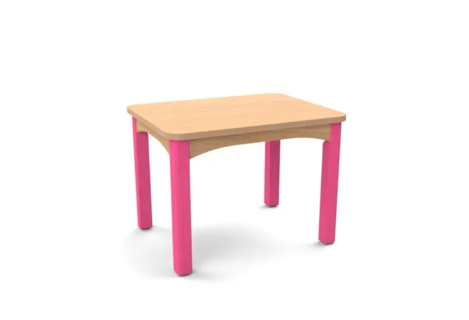 Table d'école maternelle plateau verni et pieds coloris framboise Table d'école maternelle plateau verni et pieds coloris framboise