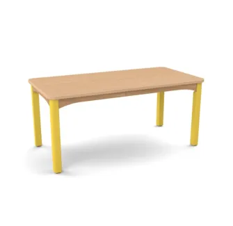 Table d'école maternelle plateau rectangle verni et piétement jaune
