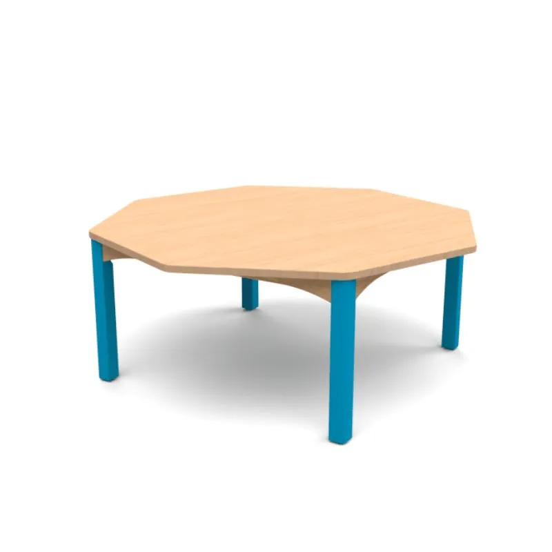 Table d'école octogonale avec piétement bleu Table d'école octogonale avec piétement bleu