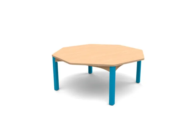 Table d'école octogonale avec piétement bleu Table d'école octogonale avec piétement bleu
