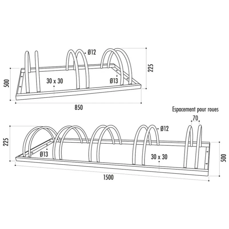 Dimensions du support cycles