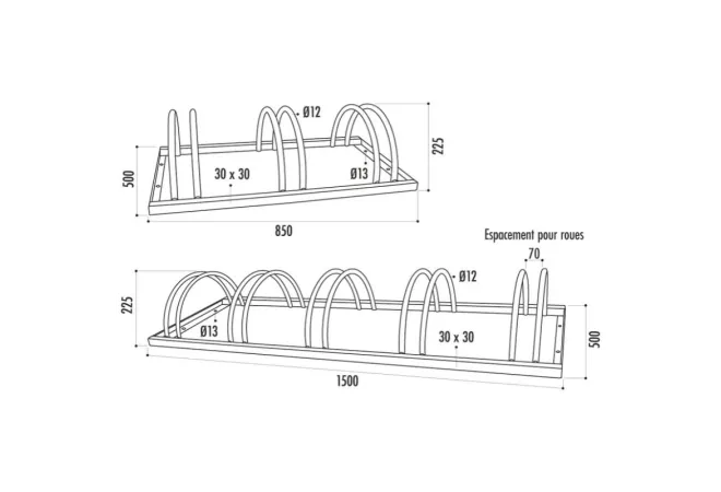 Dimensions du support cycles
