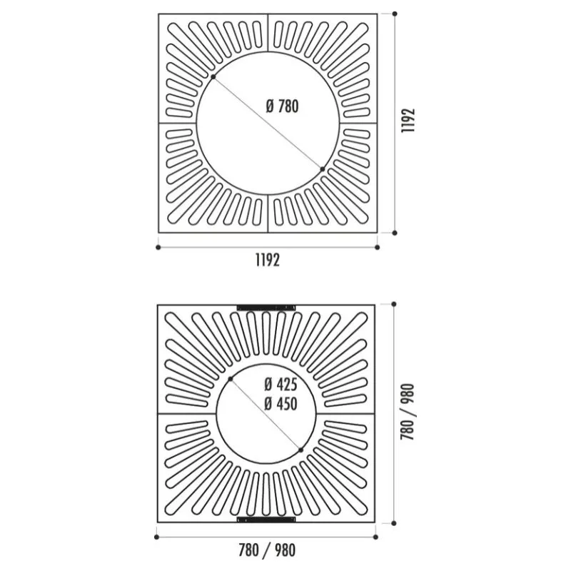 Dimensions des différents modèles de grilles d'arbre Dimensions des différents modèles de grilles d'arbre