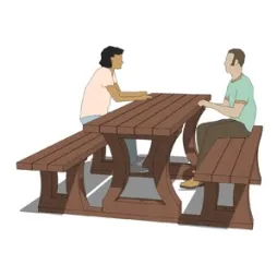  Table pique nique recyclée California - modèle avec banquettes Patio - option planche de liaisons - tout en marron - Leader Equ