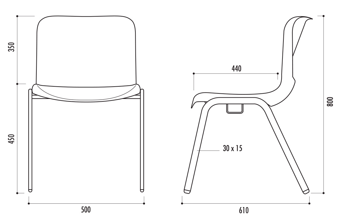 dimensions de la chaise empilable milan - leader équipements