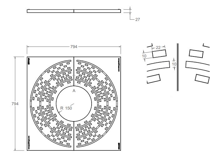 Dessin technique de la grille d'arbre Niu modèle 794 x 794 mm - Leader Equipements