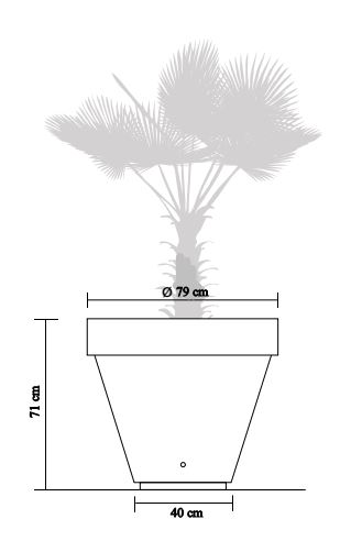 Dessin technique et dimensions de la jardinière en forme de vase et réalisée en béton de Leader Equipements